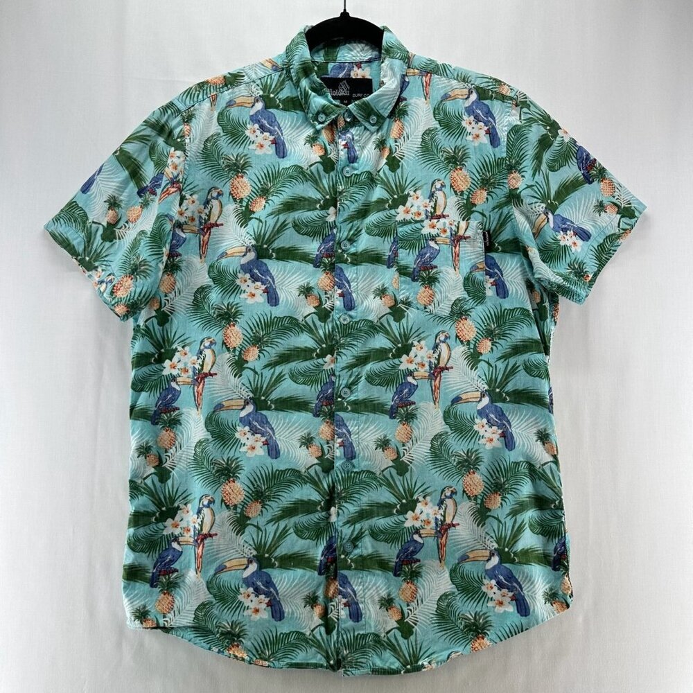 Molokai Surf Co. Shirt Mens Size M Tropical Button Down Camp Cotton Green